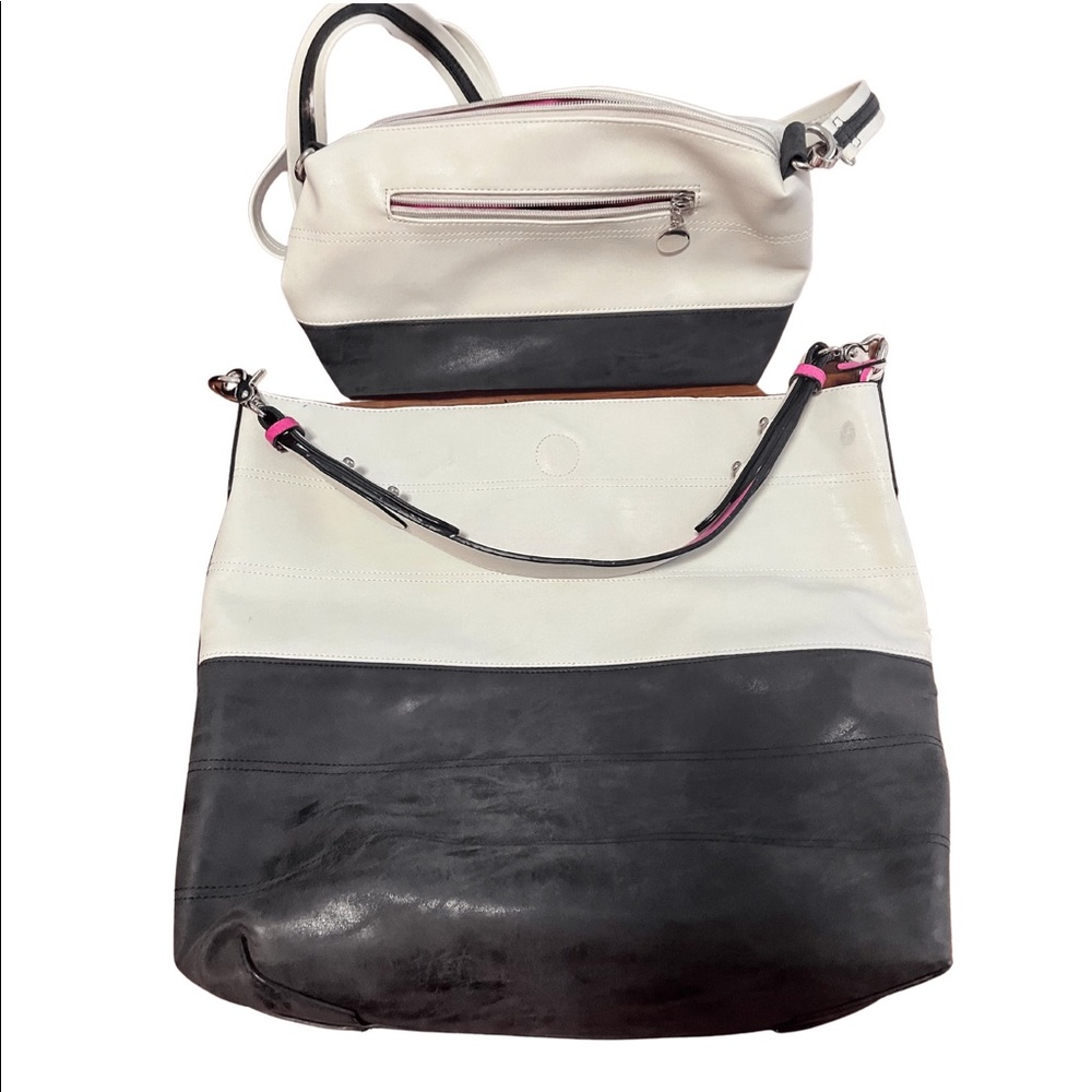 EUC oversized leather/ brushed leather reversible tote bag with matching purse